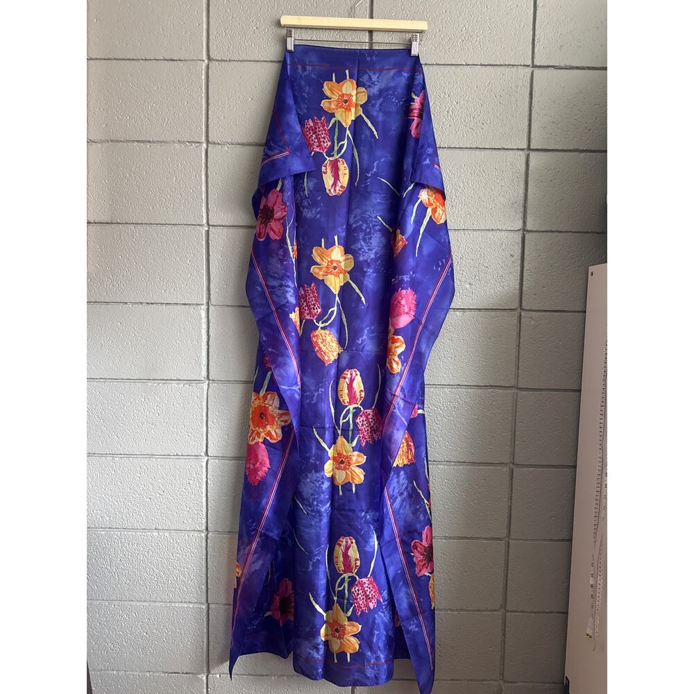 Vintage Ralph Lauren 100% Silk Retro Floral Large Scarf - Picture 4 of 4